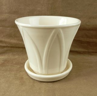 Red Wing Art Pottery 970 Planter W/dish Bottom Ivory Cathedral Window 5 " T166