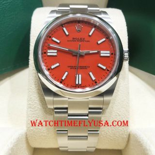Rolex 124300 Oyster Perpetual 41 Watch Stainless Steel 41mm Coral Red Dial