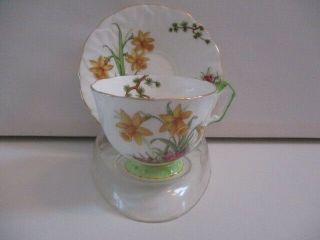 Hp Aynsley White And Multi Color Flowers Bone China Cup And Saucer No.  76588