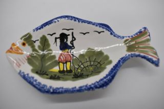 Henriot Quimper Faience Trinket Dish Or Spoon Rest - 4.  5 " In Length