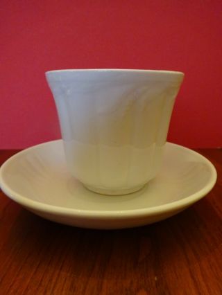 Circa 1800’s Antique White Ironstone Handless Cup And Saucer Wheat Pattern
