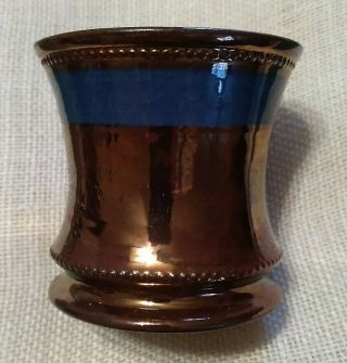 Antique Staffordshire Copper Lustre Cup Mug Lusterware Blue Stripe.  3.  5 