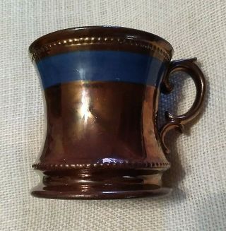 Antique Staffordshire Copper Lustre Cup Mug Lusterware Blue Stripe.  3.  5 