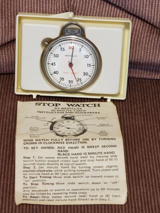 Vintage Westclox 60 - Minute Stop Watch And Rare Instruction Sheet