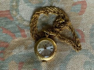 Vintage Swiss Bucherer Gold Tone Pendant Watch With Rope Necklace