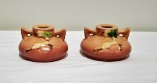Roseville Art Pottery Snowberry Dusty Rose (pink) Candle Holder Pair