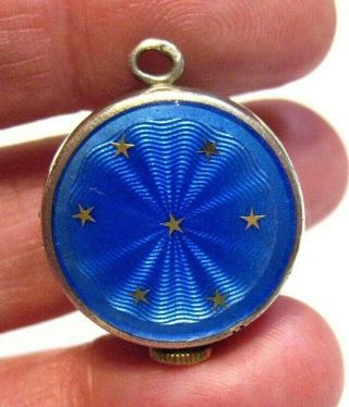 Old Bucherer Blue Guilloche Enamel Pendant Watch Star Pattern