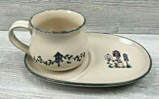 Home & Garden Party Ltd.  Stoneware Birdhouse Pattern Snack Plate & Soup Mug Set