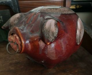 1957 Corky Pig Piggy Bank Brown Drip Glaze Hull Pottery