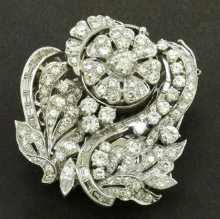 Vintage 1950s Heavy Platinum 7.  0ctw Vs1/f Diamond Cluster Watch Brooch/pendant