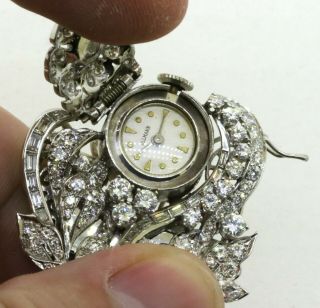 Vintage 1950s heavy Platinum 7.  0CTW VS1/F diamond cluster watch brooch/pendant 5