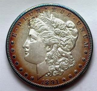 1891 - S Morgan Silver Dollar Choice Uncirculated Proof Like Toning