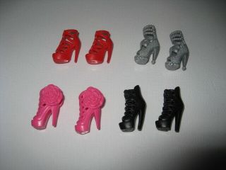 4 Pairs Of Modern Barbie Doll Platform Heels Shoes - Red,  Pink,  Silver & Black