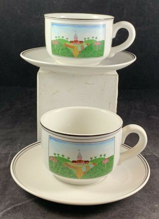 Villeroy & Boch Design Naif Set Of 2 Coffee Cups Saucers Teacups Laplau Folk Art
