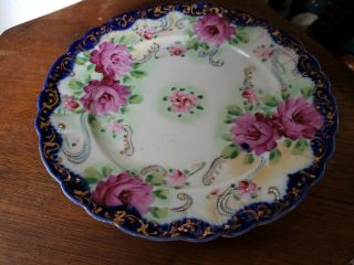 Vintage Hand Painted Rose Floral Plate 8 3/4 Inches