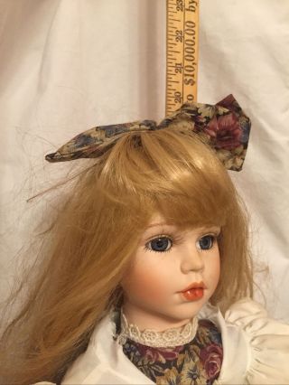 18 INCH PORCELAIN DOLL,  BLOND HAIR,  WITH STAND,  ONE OF A KIND 3