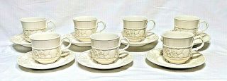 7 Vintage Vernon Ware By Metlox " Antigua " Pattern Cups & Saucers