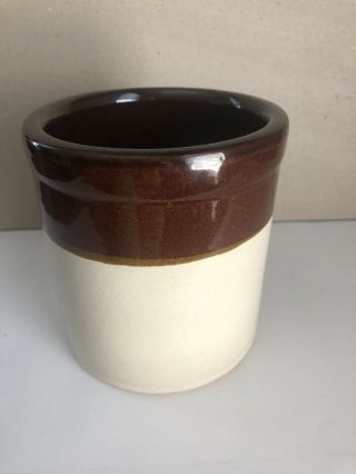 Vintage Rrp Co Roseville Ohio Pottery Crock 2 Tone Brown & Tan Utensil Holder