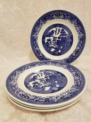 Vintage Willow Ware By Royal China Blue 10 " Dinner Plates Set Of 4