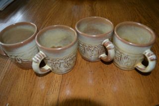 Frankoma Mayan Aztec Desert Gold 7c Mugs,  Set Of 4
