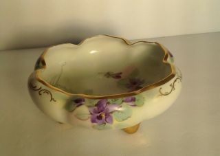 Vintage Scalloped Embossed Footed Bowl O&eg Royal Austria Hand Painted Violets
