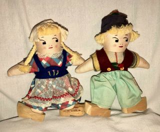 Vintage Cloth Handmade 7 " Souvenir Dutch Boy And Girl Dolls