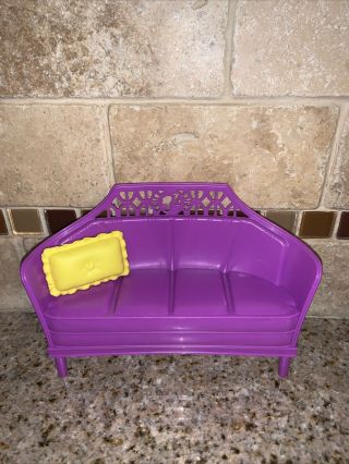 Barbie Doll Long Purple Sofa Couch With Yellow Pillow 0142