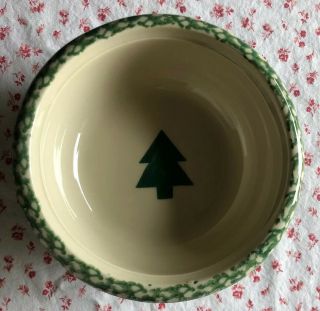 Workshops Of Gerald E.  Henn Pottery Green Spongeware Trim Pine Tree Cereal Bowl