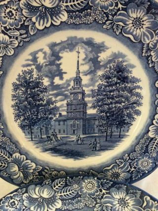 5 Liberty Blue Dinner Plates - Staffordshire Ironstone - Independence Hall