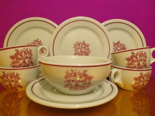 Jackson China Restaurant Ware Pink/red Floral Cups & Cereal Bowl & Salad Plates