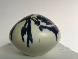 Vintage Mid Century Modern Blue & White Porcelain Drip Vase