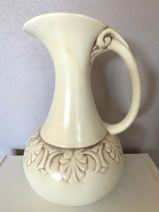 Red Wing Art Pottery Pompeian Pitcher Vase 921 Ivory Brown Near