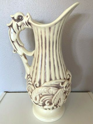 Red Wing Art Pottery Pompeian Dragon Pitcher Ewer Vase 220 Ivory Brown