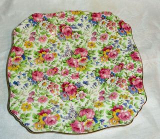 Royal Winton Grimwades Summertime Red Rose Chintz 1930s Mark Square Plate