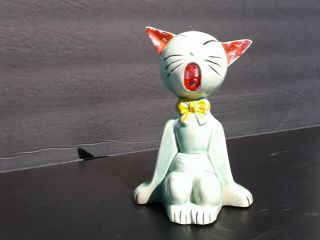 Vintage Art Deco Ceramic Yawning Or Singing Cartoon Cat Kitten Figurine Japan