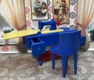 Renwal Blue Treadle Sewing Machine Vintage Dollhouse Furniture Ideal Plastic
