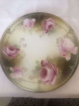 Vintage Rs Prussia Red Mark Plate Floral Roses Gold Trim Edge 9”