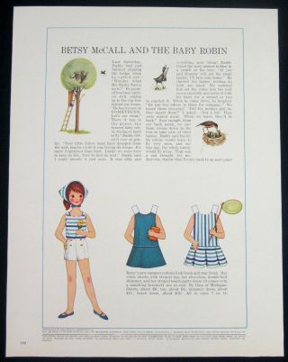 Betsy Mccall And The Baby Robin Paper Doll 1 - Pg Clipping 1964 Uncut 10x13