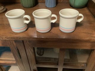 3 Vintage Mccoy Pink & Blue Stripes Coffee Cups Mugs 1412