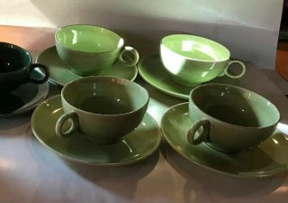 4 - Universal Pottery Ballerina Cups And Saucers Chartreuse 2 Of Each Color