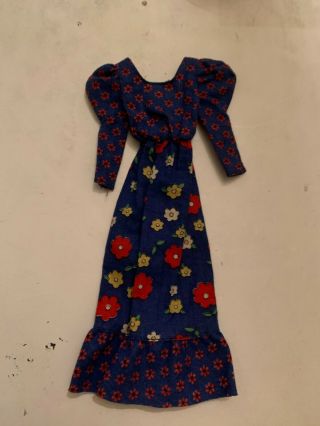 Vintage Barbie Doll Size Blue Floral Dress