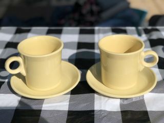 Set Of 2 Fiesta Ware Homer Laughlin Coffee Cups And Saucers Tea Light Yellow