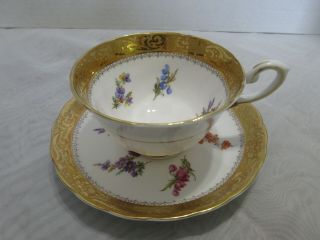 Royal Tuscan England Fine Bone China Tea Cup & Saucer Petite Floral Heavy Gold
