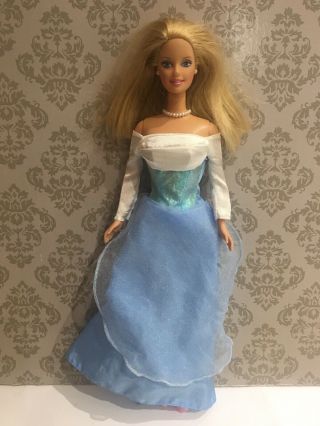 Mattel 1966 Vintage Barbie In Blue Ball Gown With Shoes Jewellery