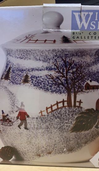 Folk Craft Winter Side By Tienshan Cookie Jar W/lid 2002