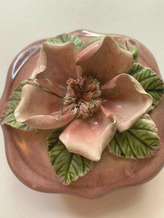 Vintage Vee Jackson Pasadena California Ceramic Covered Bowl Flower Rose Pink
