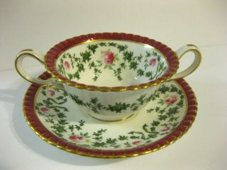 Vintage Wedgwood England 2 Handle Soup/ Tea Cup And Saucer Y6469 Pink Rose