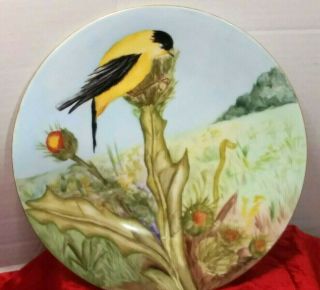 Vintage J.  P.  L.  France Hand Painted Yellow Bird On Flower 9” Good