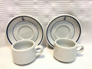 Shenango - White Coffee Cup & Us Navy Mess Wardroom Officer - Blue Anchor Saucer - X2