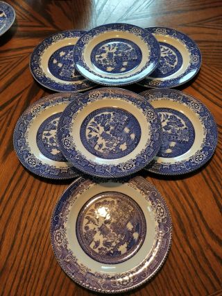 Blue Willow Woods & Sons Ware England Dessert Bread Plate 6 1/2 " Set Of 7